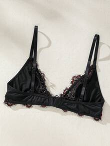 SHEIN Sujetador Triangular Bralette De Encaje En Contraste - Negro - Ver 2