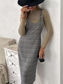 SHEIN LUNE In kẻ sọc Đầm Tổng thể Không có áo len - Cà phê - Xem 3
