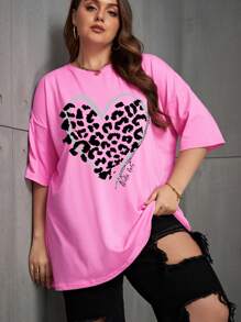 INAWLY T-shirt ample à manches tombantes avec imprimé léopard et slogan, t-shirt femme à imprimé guépard pour l'été - Rose bonbon - Voir 1