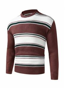 Manfinity 男士條紋圖案套頭毛衣 - 彩色 - 查看 1