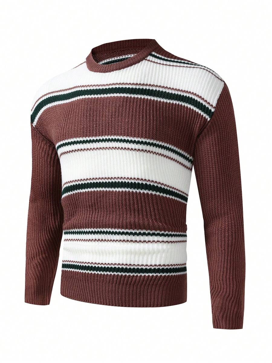 Manfinity 男士條紋圖案套頭毛衣 - 彩色 - 查看 1