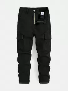 SHEIN Jeans de mezclilla con bolsillos con botones para niño preadolescente, uso versátil y casual para primavera y otoño