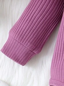 嬰兒女孩荷葉邊連體衣&綁帶連帽汗褲&頭帶 - 紫色 - 查看 4