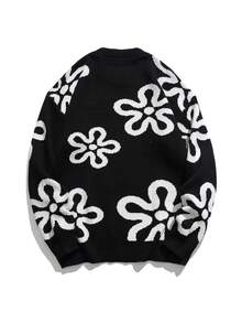 Men Floral Pattern Sweater - Black - View 2
