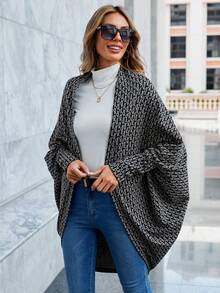 SHEIN LUNE 滿版印花蝙蝠袖開門襟外套 - 黑色 - 查看 4