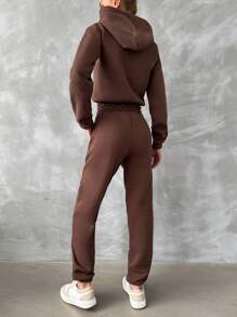 EURMUSE Embroidery Detail Thermal Hoodie & Sweatpants - Brown - View 2