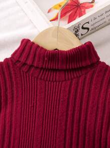 Toddler Girls Solid Rib-knit Pullover & PU Trousers & Scarf - Multicolor - View 4