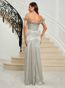 SHEIN Belle 一字肩荷葉邊高衩伴娘洋裝 - 灰色 - 查看 2