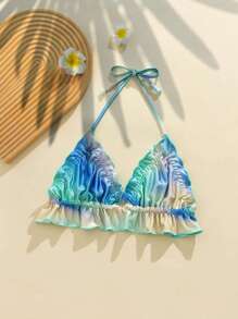 SHEIN Swim Summer Ombre Ruffle Hem Halter Bikini Top - Multicolor - View 2