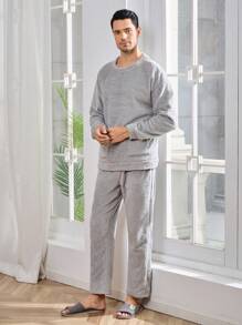 Hombres Conjunto de pijama de manga raglán de franela - Gris - View 3