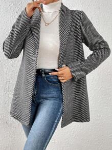 Chiquease Allover Print Shawl Collar Single Button Overcoat - Black and White - View 6