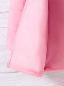 SHEIN Sparklyn Tween Girl 毛绒装饰连帽保暖衬垫外套（不含毛衣） - 粉色 - 查看 3