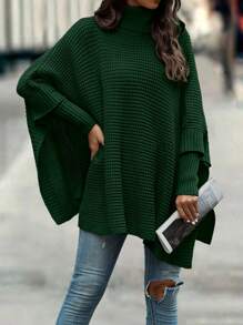 SHEIN LUNE Jersey de cuello alto con mangas tipo murciélago, jersey holgado de manga larga