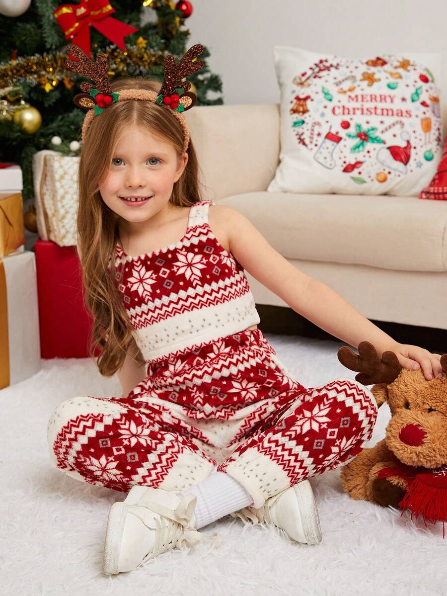 SHEIN 母女同款針織絨面背心加寬腿褲套裝 - 少女風