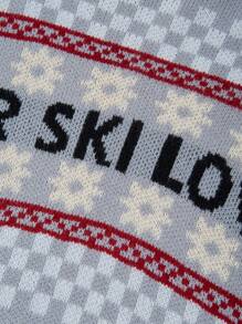 SHEINNeu Letter & Plaid Pattern Sweater - Grey - View 6