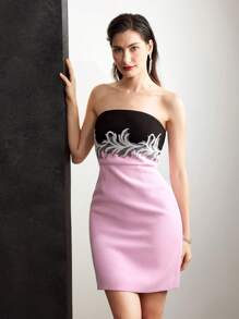 MOTF PREMIUM STRAPLESS BEAD EMBROIDERY DRESS - Multicolor - View 6