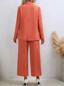 SHEIN Privé Lapel Neck Blazer & Wide Leg Pants - Orange - View 2