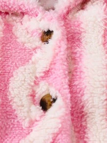 女嬰波浪樣式連帽法蘭絨外套 - 粉色 - 查看 5