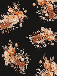 Nemidor 波西米亞褶皺邊 口袋花卉印花 全身印花加大洋裝 - 黑色 - 查看 7