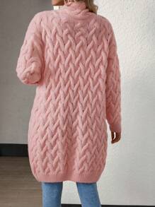 Calvaya Cable Knit Drop Shoulder Duster Cardigan,Long Sleeve Tops Fall Winter Cloth For Women - Pink - View 2