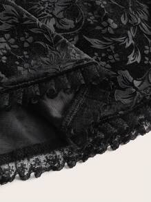 ROMWE PUNK Contrast Lace Flare Sleeve Velvet Dress - Black - View 4