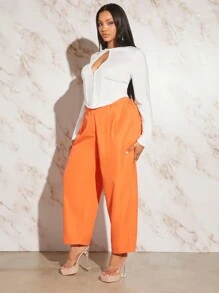 SHEIN SXY Plus Solid Belted Straight Leg Suit Pants - Orange - View 5
