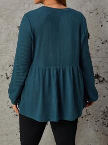 SHEIN LUNE 大尺碼實色娃娃裝春季上衣 - 墨綠色 - 查看 2