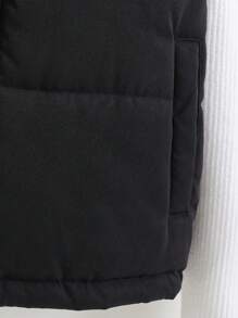 SHEIN 女大童1入組拉鏈開襟無袖羽絨背心大衣 - 黑色 - 查看 5