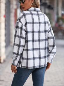 EMERY ROSE Abrigo con estampado de cuadros de hombros caídos con parche de bolsillo con botón delantero