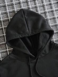 Men Letter & Figure Graphic Pocket Drawstring Hoodie, For Fall, Long Sleeve Top - Black - View 7