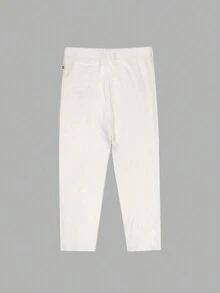 minizone Young Girl Letter Print Ribbed Knit Leggings - White - View 2