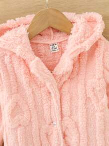 女嬰素色連帽絨毛外套 - 粉色 - 查看 4