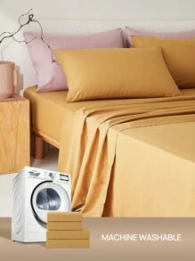 Ga trải giường đơn bằng sợi microfiber siêu mềm 80gsm, thoáng khí, có thể giặt máy, chống nhăn, không phai màu, màu trơn, chất liệu polyester, dệt bền chắc, thích hợp sử dụng tại nhà/trường học, màu vàng. - Màu vàng - Xem 7