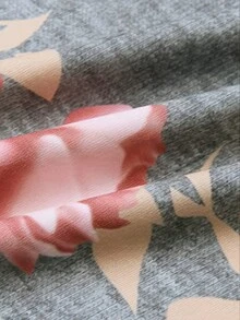 Plus Size Women Floral Print Drawstring Waist Casual Loose Wide Leg Pants - Grey - View 6