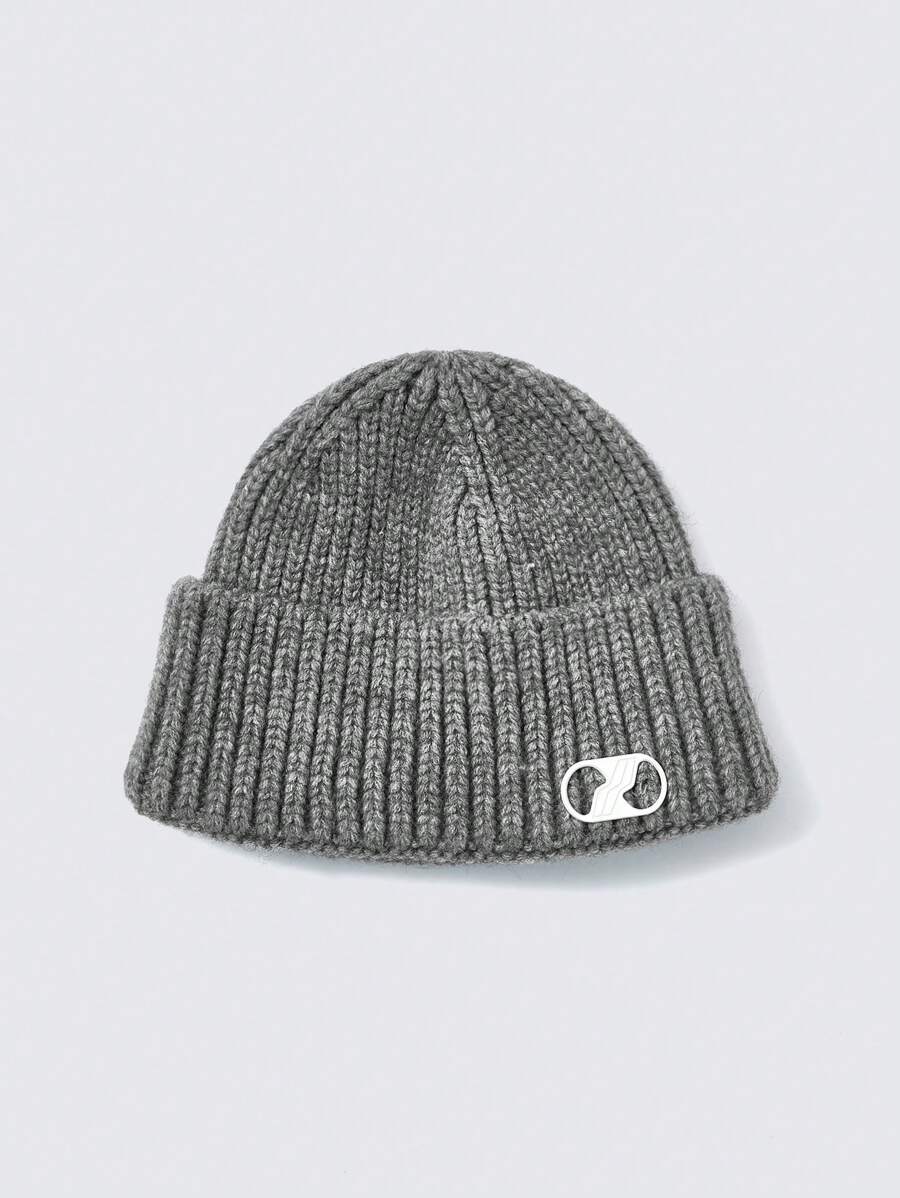 SHEIN 1pc Solid Color Classic Warm Knitted Hat - Grey - View 1