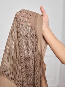 SHEIN Essnce Zip Up Mesh Bomber Jacket - Khaki - View 6