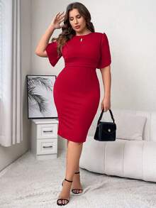 MUXXN Vestidos Tallas Grandes Liso Elegante - Burdeos - Ver 5