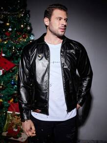 Manfinity VCAY Loose Fit Men's Pu Leather Zipper Jacket - Black - View 6