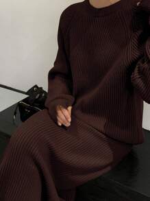 DAZY 2 件纯色针织毛衣和迷你裙套装，秋冬商务休闲风格