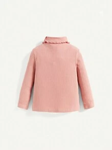 Cozy Pixies Baby Girl Turtleneck Lettuce Trim Ribbed Knit Tee - Pink - View 2