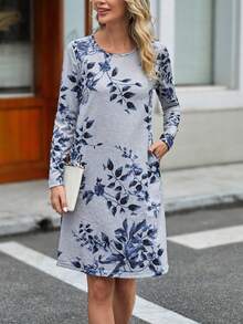 EMERY ROSE Floral Print Hidden Pocket Tee Dress - Multicolor - View 3