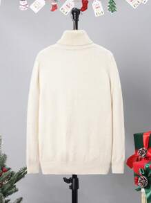 SHEIN 男大童高領素色套頭毛衣 - 杏色 - 查看 2