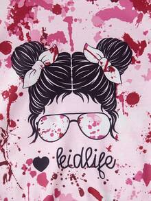 SHEIN Tween Girls Figure Graphic Tie Dye Sweatshirt - Hot Pink - View 6