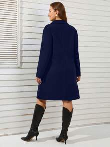 SHEIN Clasi 大碼西裝領雙排釦花呢外套 - 藏蓝色 - 查看 2