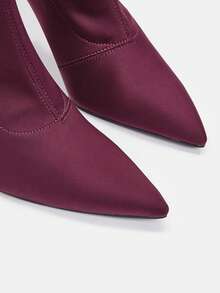 SheIn BIZ 女性時尚彈力靴帶細高跟鞋 - 酒紅色 - 查看 6