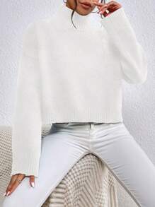 EMERY ROSE 高領落肩袖套頭毛衣 - 白色 - 查看 5