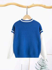 Tween Boy Letter Pattern Striped Trim Drop Shoulder 2 In 1 Sweater - Multicolor - View 2