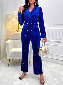 VaVaBold High Waist Glitter Flare Leg Pants - Blue - View 6