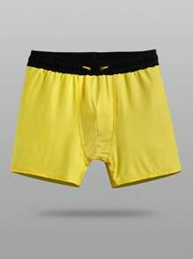 CoralVoy Men Two Tone Drawstring Waist 2 In 1 Swim Trunks,Hawaiian - Black - View 5