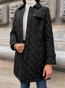 SHEIN Flap Detail Belted Quilted Coat